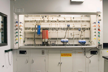 Fume hood equipped with a custom designed Schlenk line